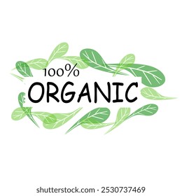 100 Percent Organic Food Logo. Vector illustration. Healthy food business label design. Nature product and nutrition.