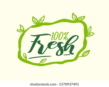 100 percent organic  green and nature fresh vector logo design.