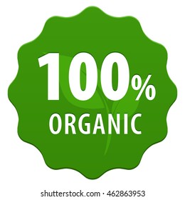100 percent Organic green symbol sticker with leaf icon isolated on white background. Vector illustration