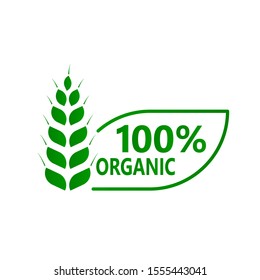 100 percent organic label. green eco badge. Sticker. Vector illustration.