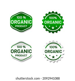 100 Percent Organic Label Sticker. For food or beverage products label. With gradient green and white color. Premium and luxury vector illustration design