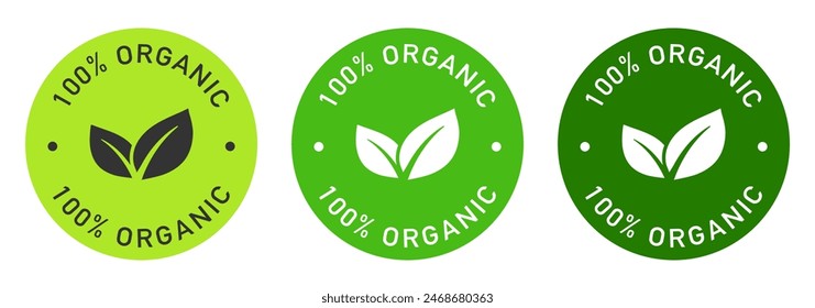 100 Prozent Organic Label Vektorgrafik Design für Verpackungen. Verlässt das Symbol. Farbaufkleber für Naturprodukte.