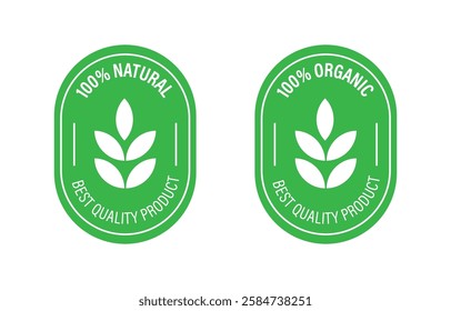 100 Percent Organic and Natural Product Vector Icon, stamp, logo, badge, Sign. Healthy Food Emblem. Organic food Badge. Natural Product.