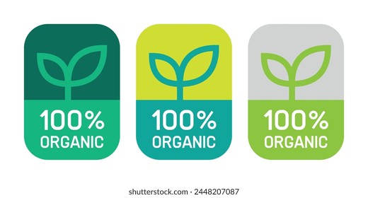 100 percent organic product label with green leaf