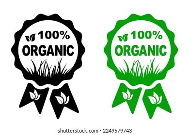 100 percent organic set icon – stock vector