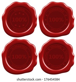 100 percent original guaranteed circle on sealing wax label set (vector)