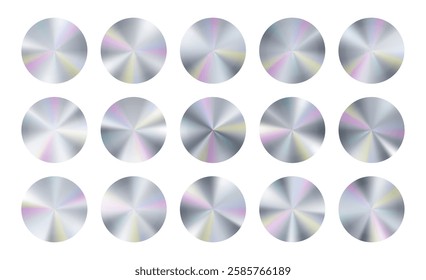 100 percent original holograph sticker. Platinum tape certification assurance. Hologram limited swatch label. Silver stamp best edition. Metal foil conical circle gradient. New logo icon metal badge.