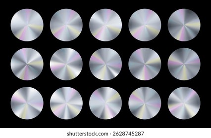 100% originele holografische sticker. Platinum tape certificering. Hologram gelimiteerd staal label. Zilveren stempel beste editie. Metalen folie kegelvormige cirkel gradiënt. Nieuw logo icoon metalen badge.
