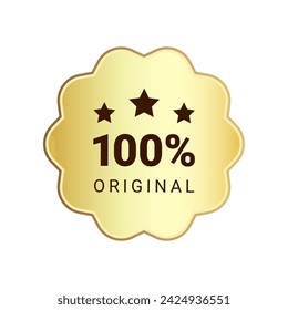 100 percent original product gold label sign. Round premium quality product guarantee logo with stars. Vector golden gradient wavy badge, rubber seal stamp symbol for sticker, logo, certificate.