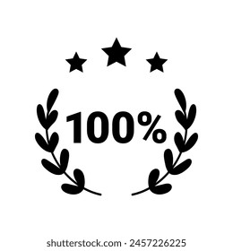 100 percent original product label sign. Round premium quality product guarantee logo with stars and laurel crown. Vector black badge, rubber seal stamp for sticker, logo, certificate.