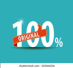 100 percent original with thumbs up label typographic design- vector eps10