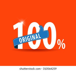 100 percent original with thumbs up label typographic design- vector eps10
