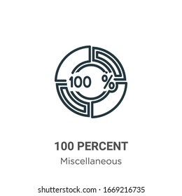 100 percent outline vector icon. Thin line black 100 percent icon, flat vector simple element illustration from editable miscellaneous concept isolated stroke on white background