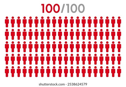 100 percent people icon graphic vector.Population demography concept with man icons.People infographic percentage chart.