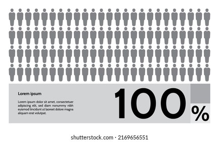 100 percent people population demography, diagram, infographics concept, element design. Vector illustration