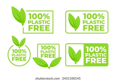 100 percent Plastic free green icon badge. Bpa plastic free chemical mark zero or clean. Vector illustration