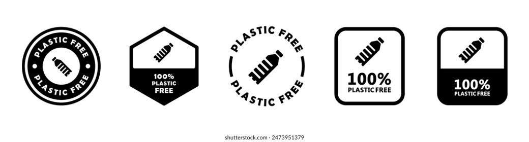 100 Percent plastic free - vector signs for bottles label.