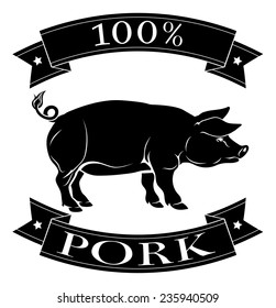 100 percent pork food icon of a pig in a stamp style