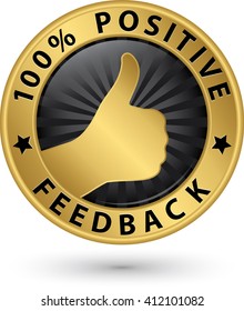 100 percent positive feedback golden label, vector illustration 