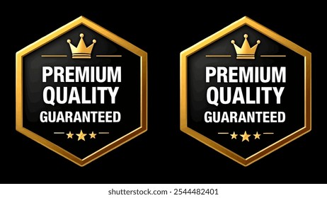 100 por ciento de satisfacción de calidad premium garantizada. Círculo de Vector negro y oro aislado en blanco con estrellas y corona. Para el icono, logotipo, etiqueta, sello, etiqueta, signo, sello, símbolo, insignia, sello, etiqueta engomada