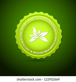 100 Percent Pure Nature Green Sign with white leaves - vector