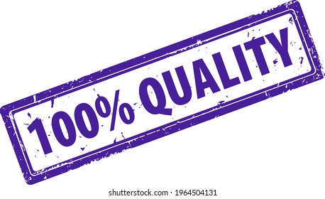 100 percent quality guarantee square rubber stamp icon isolated on white background. 100 percent quality control stamp.