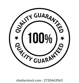 '100 percent quality guaranteed' circular stamp in clean black and white style. Professional approval seal. vector illustration