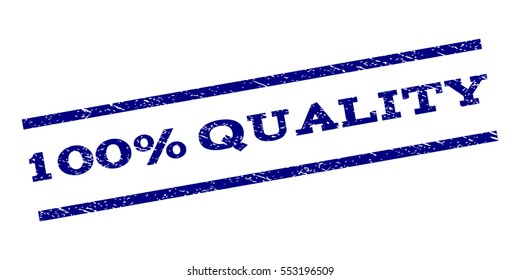 100 Percent Quality watermark stamp. Text caption between parallel lines with grunge design style. Rubber seal stamp with dirty texture. Vector navy blue color ink imprint on a white background.
