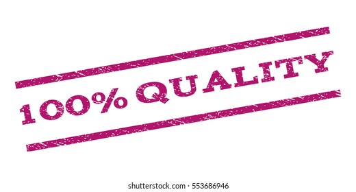 100 Percent Quality watermark stamp. Text tag between parallel lines with grunge design style. Rubber seal stamp with dust texture. Vector purple color ink imprint on a white background.