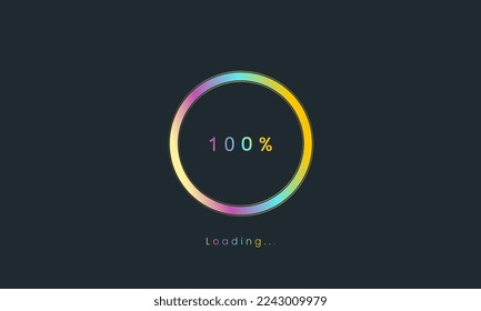 100 percent rainbow loading bar, uploading bar for user interface, colorful Futuristic loading bar, a loading tap menu UI, use for Download progress, vector illustration.