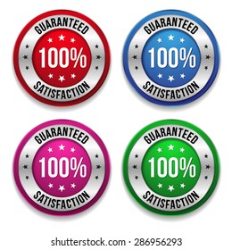 100 Percent Satisfaction Badges in four different colors On White Background