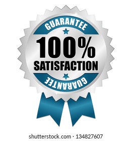 100 percent satisfaction button blue