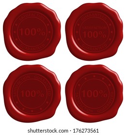 100 percent satisfaction guarantee circle on sealing wax label set (vector)