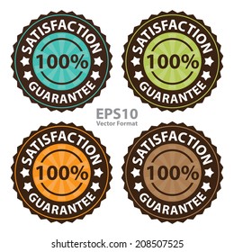 100 Percent Satisfaction Guarantee on Vintage, Retro Sticker, Badge, Icon, Stamp Isolated on White, Vector Format