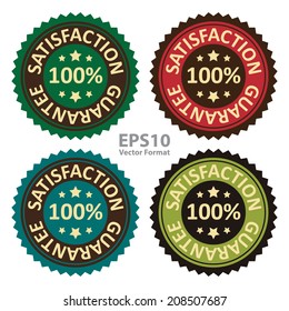 100 Percent Satisfaction Guarantee on Vintage Sticker, Badge, Icon, Stamp Isolated on White, Vector Format