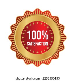100 percent Satisfaction Guaranteed Golden Medal Label Icon Seal Sign.