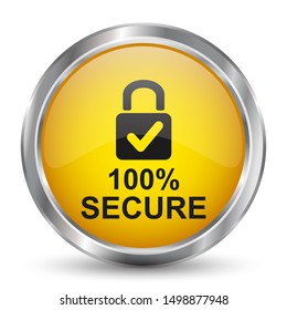 100 percent secure button icon, concept network protection background design, protect mechanism, system privacy, cyber technology security – stock vector
