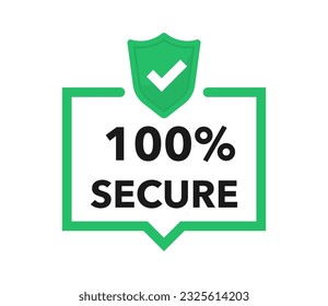 100 percent secure vector icon. 100% Secure label for product design element. Badge or button for commerce website. Vector illustration.