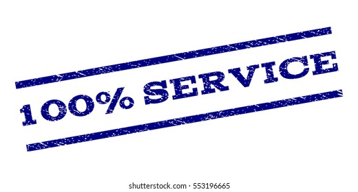 100 Percent Service watermark stamp. Text caption between parallel lines with grunge design style. Rubber seal stamp with dirty texture. Vector navy blue color ink imprint on a white background.