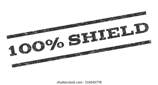 100 Percent Shield watermark stamp. Text caption between parallel lines with grunge design style. Rubber seal stamp with scratched texture. Vector gray color ink imprint on a white background.