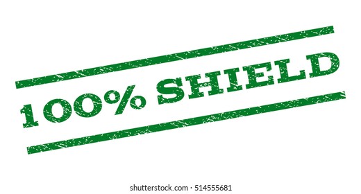 100 Percent Shield watermark stamp. Text tag between parallel lines with grunge design style. Rubber seal stamp with dirty texture. Vector green color ink imprint on a white background.