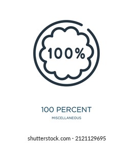 100 percent thin line icon. 100, product linear icons from miscellaneous concept isolated outline sign. Vector illustration symbol element for web design and apps.