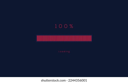 100 percent uploading Progress bar, red Loading and processing menu bar design. red downloading levels vector design.
