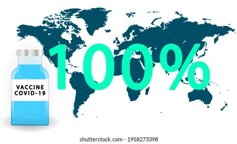 100 percent of vaccinated population.VACCINATION STATISTICS.world map with vaccination statistics.Covid-19 vaccine infographic.Coronavirus vaccination statistics in the World.Vaccine in the world.