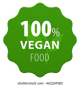 100 percent Vegan food green symbol sticker with leaf icon isolated on white background. Vector illustration