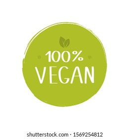 100 percent vegan food labels. Vegetarian natural, organic, fresh, food sticker. Vector graphic design.