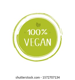 100 percent vegan food labels. Vegetarian natural, organic, fresh, food sticker. Vector graphic design.