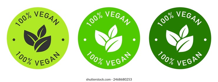 100 percent vegan label vector design for packaging. Leaves icon. Vegan product color sticker.