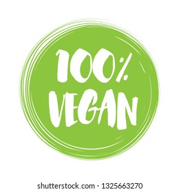 100 percent vegan logo vector icon. Vegetarian organic food label badge with leaf. Green natural vegan symbol.