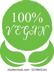 100 percent vegan logo vector icon. Vegetarian organic food label badge with leaf. Green natural vegan symbol

